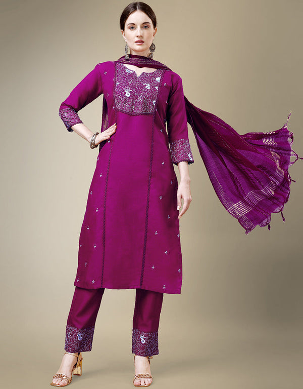 glamorous purple cotton blend trendy fashioner cotton blend readymade suit collection with purple cotton blend rt8909-184760 Front View